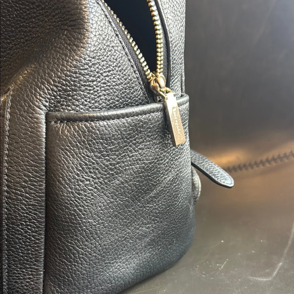 kate spade Black Pebbled Leather Mini Backpack with Gold Accents